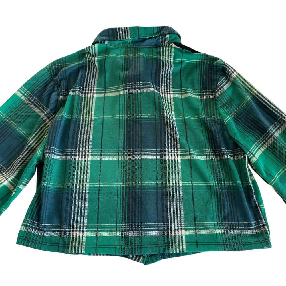 Paper + Tee Green and Black Cropped Plaid Button Up Shirt Juniors Size Large - Picture 6 of 6